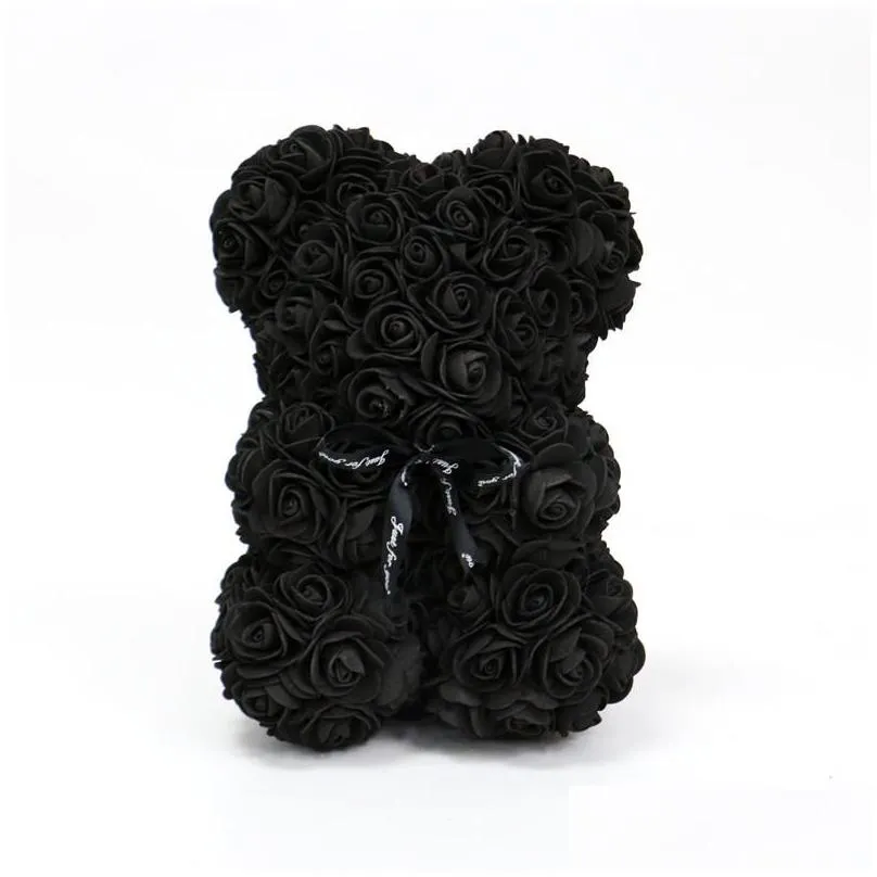 diy 25 cm teddy rose bear with box artificial pe flower bear rose valentines day for girlfriend women wife mothers day gift t200103
