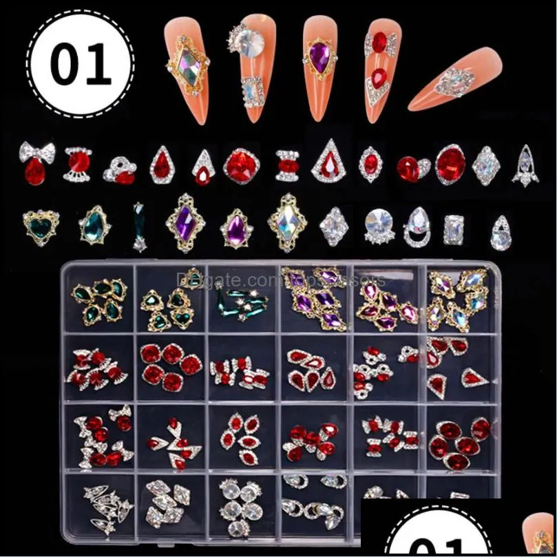 multi shapes diamond nail art decorations 24 grid colorful ab rhinestone metal jewels for nail beauty diy craft