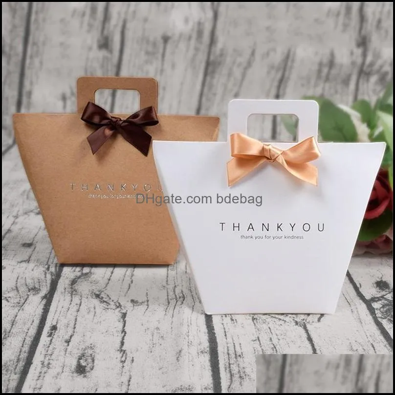 gift packing handbag gilding kraft paper souvenir bags solid color perfume jewelry bag with bow brown white arrival 0 72hb f2