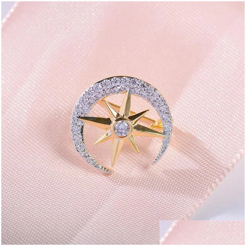 pins brooches mini rhinestone crystal moon star for women small collar pin bags bijoux accessories luxury jewelry mujer broche