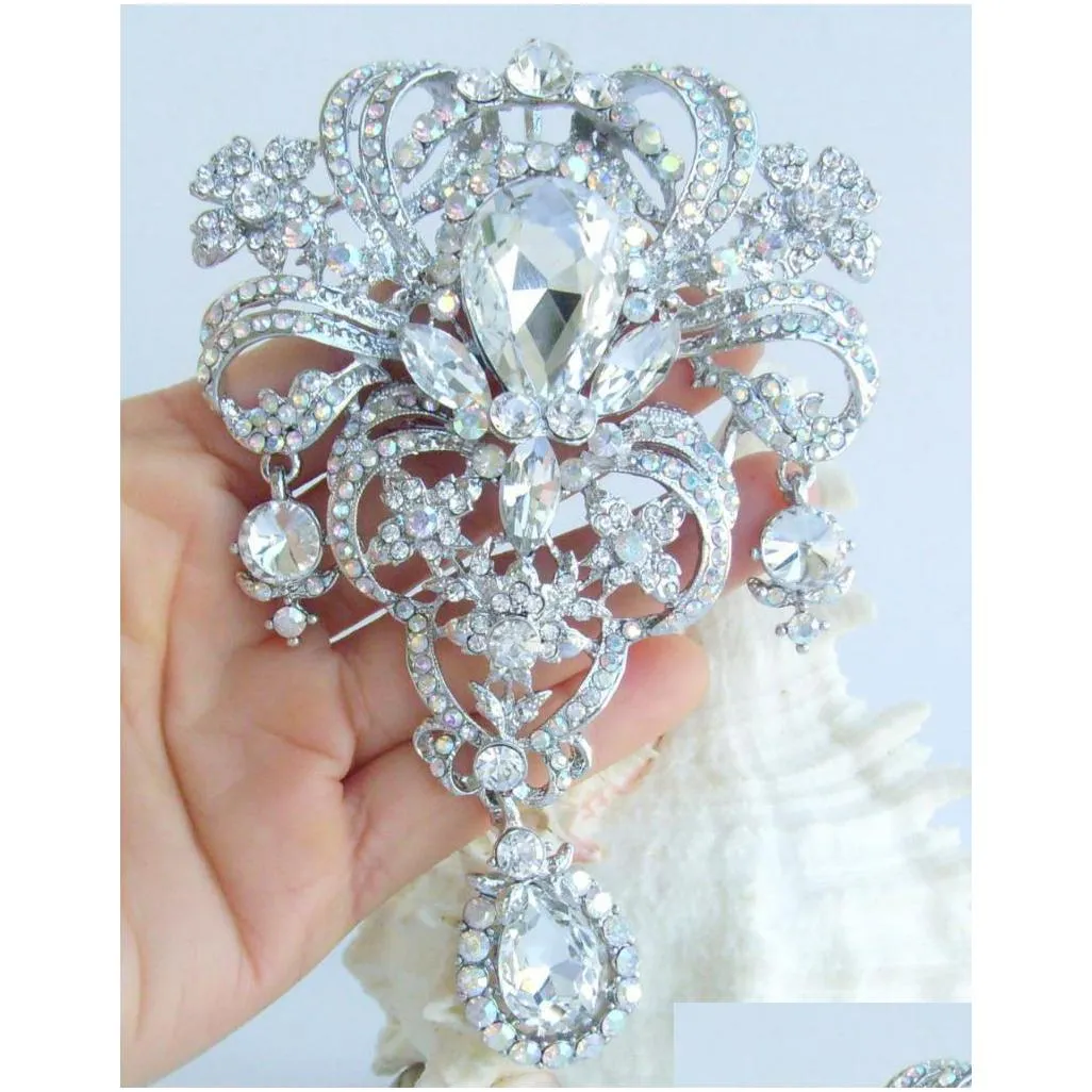 pins brooches 5.12 wedding bridal clear rhinestone crystal teardrop brooch pin pendant ee04042c2