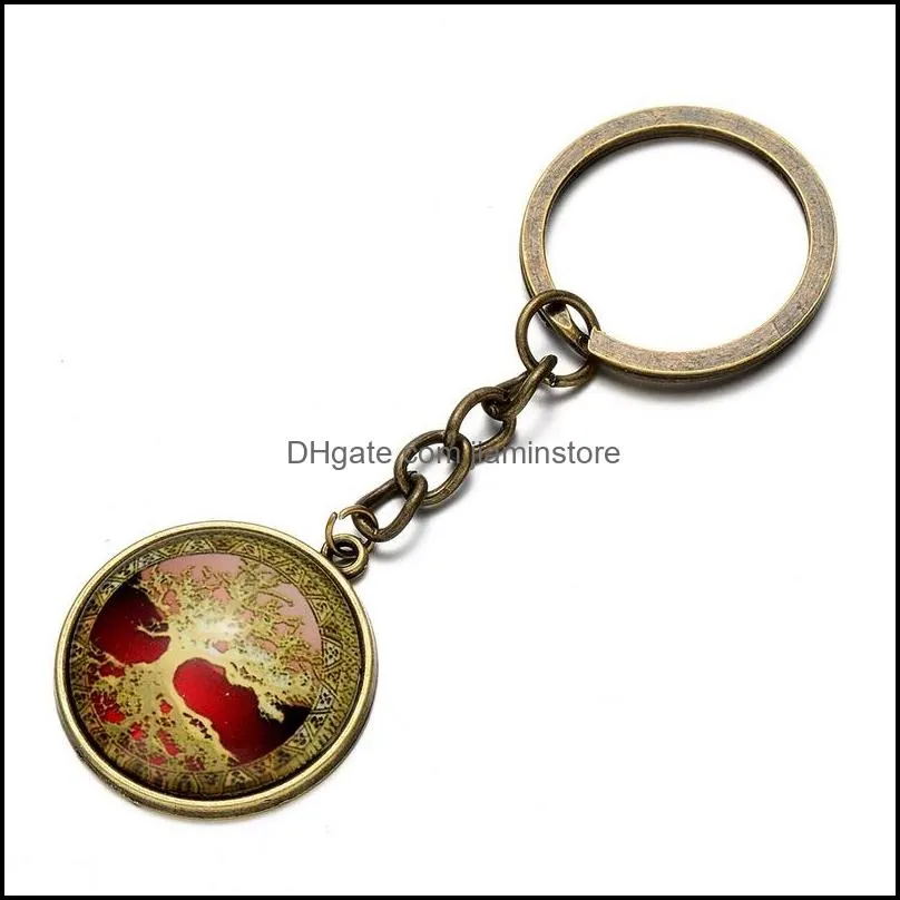 gold tree of life key rings metal glass cabochon keychain holder handbag hangs fashion jewelry