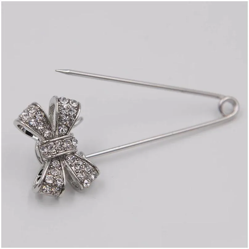 pins brooches classic crystal rhinestone bowknot brooch metal safety clasp pin man suit fashion jewelry accessory