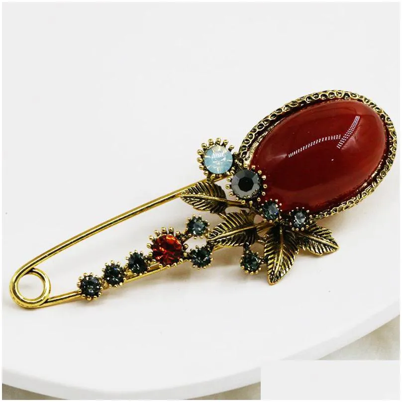 pins brooches arrival large women vintage ruby brooch pin antique golden silver crystal rhinestone metal jewelry accessory