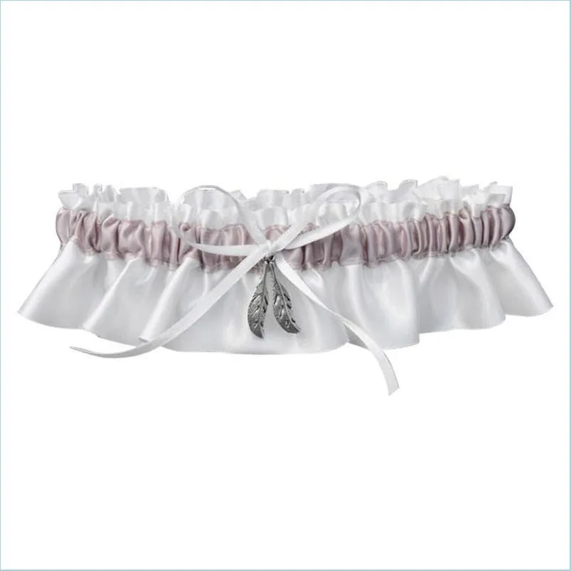 bride garter belt silver leaf garters wedding party supplies bowknot white cloth creative decoration lace design 7dy c1