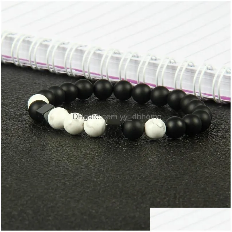 mens jewelry wholesale 10pcs/lot 8mm quality matte agate white howlite marble stone square beaded bracelets for men