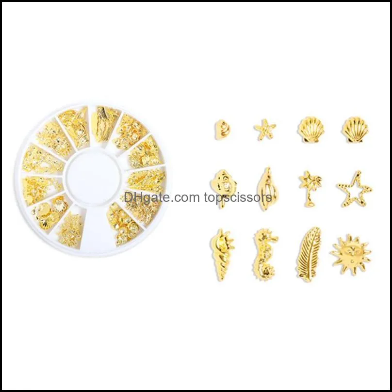 3d alloy nail art decorative star moon heart ocean series rivets round plate mini nail accessories diy