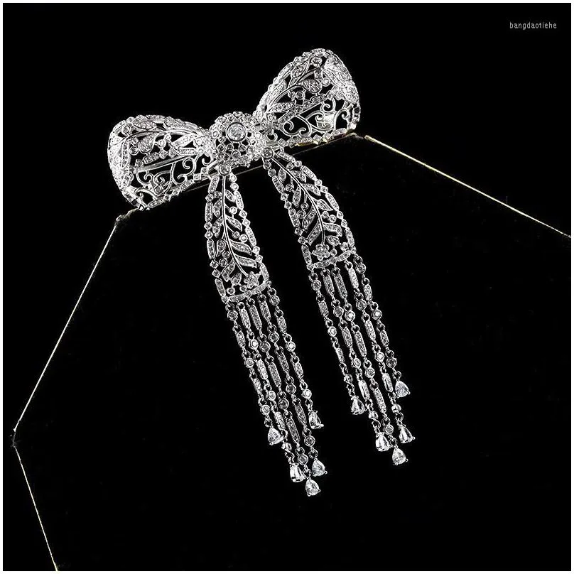 brooches european and american trendy bow tassel shining cubic zirconia bowknot brooch suit jacket pearl pin women accessories