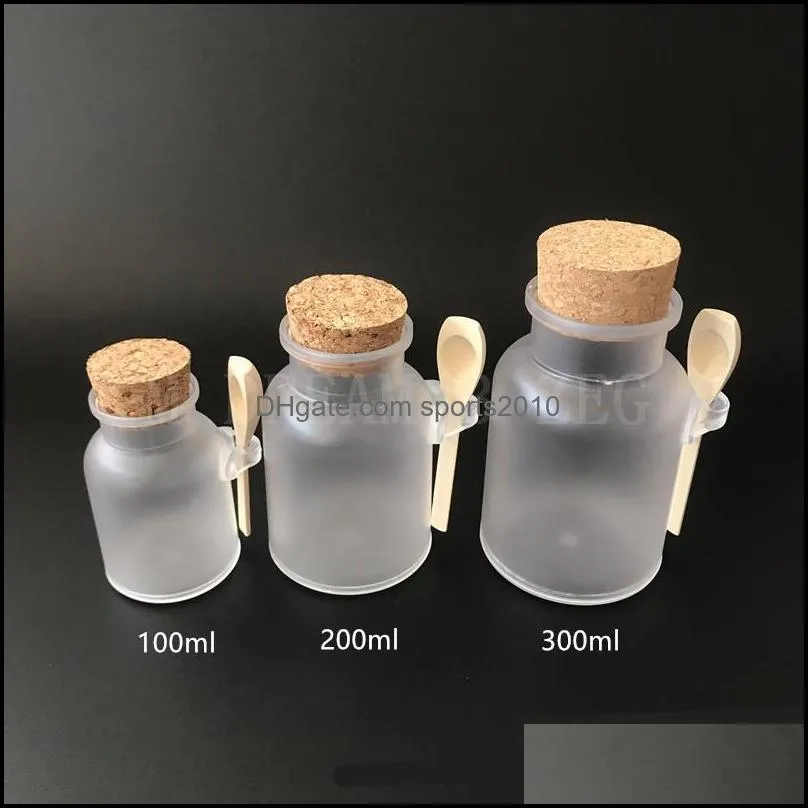 bath salt bottle 100ml/200ml/300ml frosted abs bottle with cork lid spoon bath salt mask powder cream storage bottles