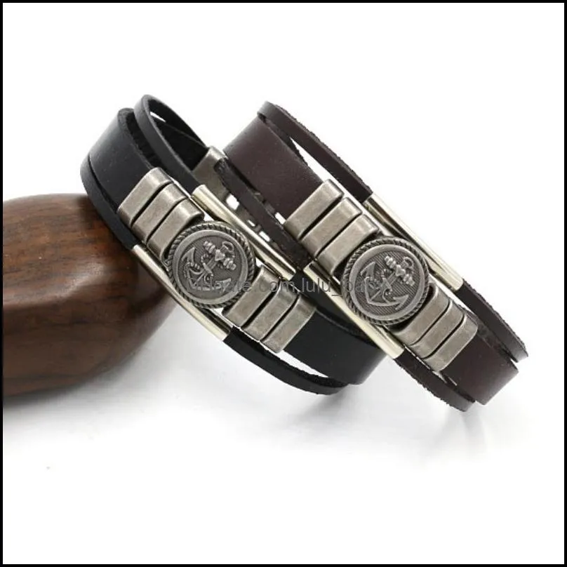 ancient anchor multilayer leather bracelet black brown bracelets wristband bangle cuff women men fashion jewelry