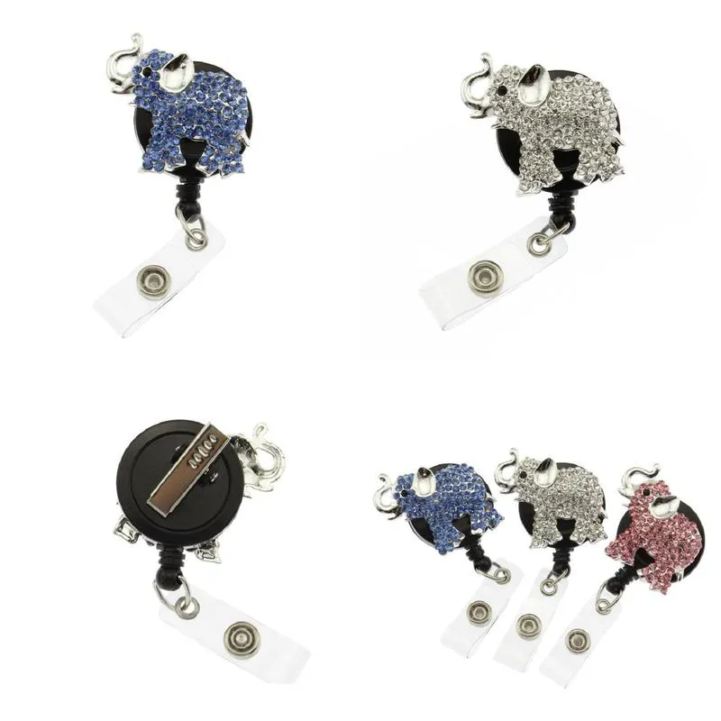 pins brooches 1 pc 3pcs 10pcs mixcolors animal elephant rhinetsone crystal retractable pull reel/id badge name holder