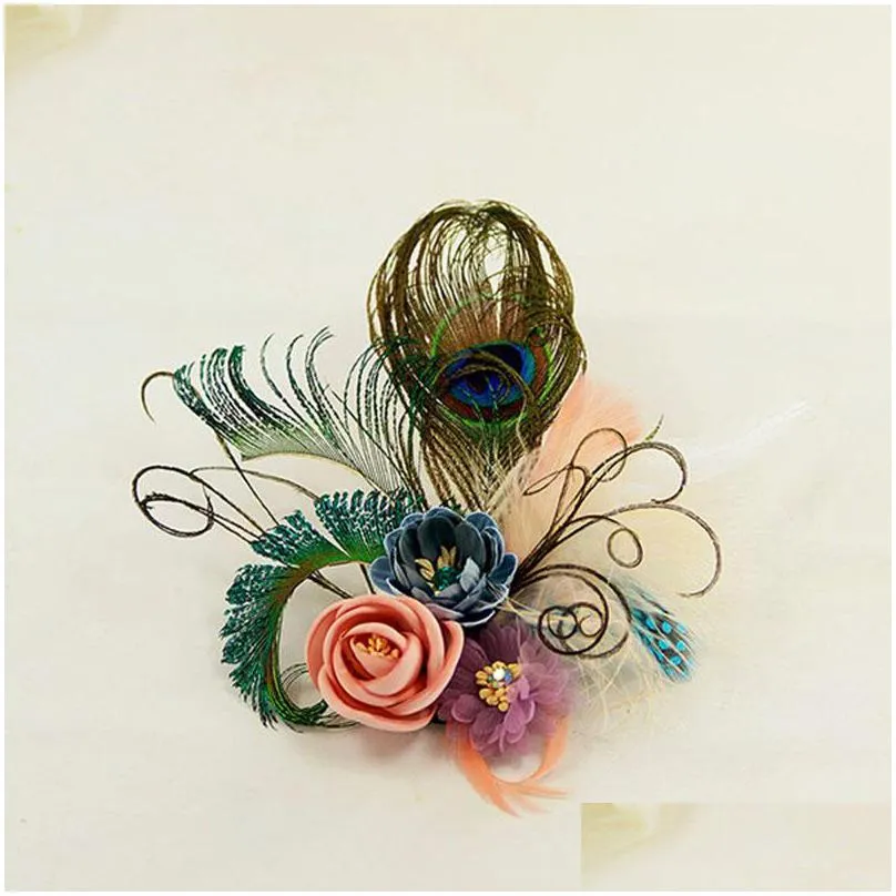 pins brooches women fashion 2 items feather fabric vintage nostalgic style multifunctional brooch jewelry cloth accessories ym003