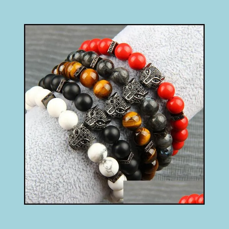 new black panther beaded leopard bracelets for men with natural tiger eye, white howlite stone, cinnabar stone beads