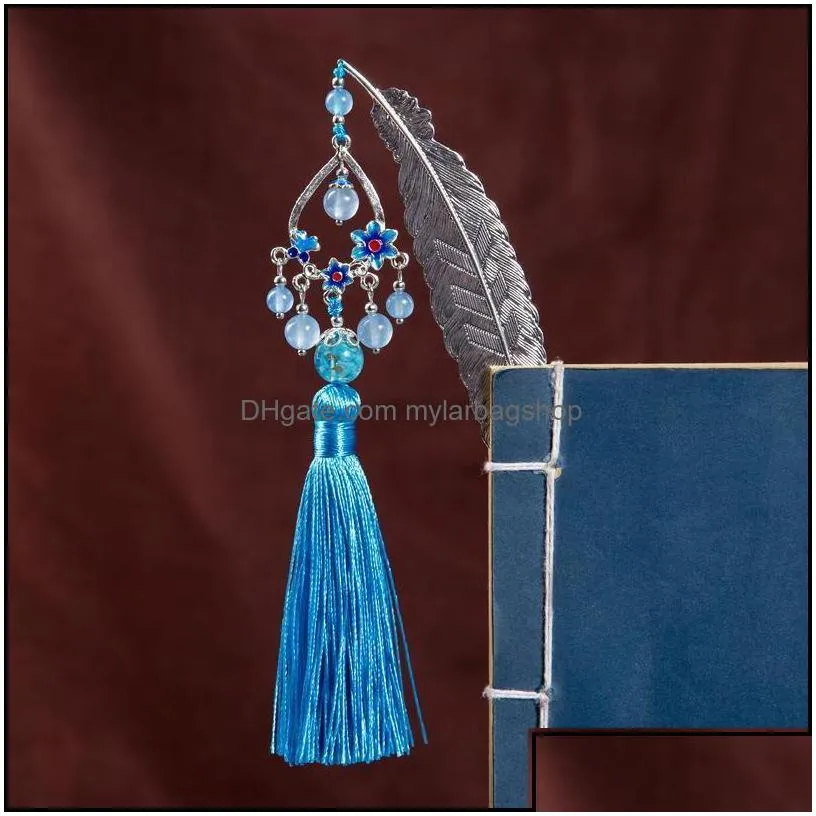 bookmark desk accessories office school supplies business industrial ezone creative chinese style classic tassel metal novel student