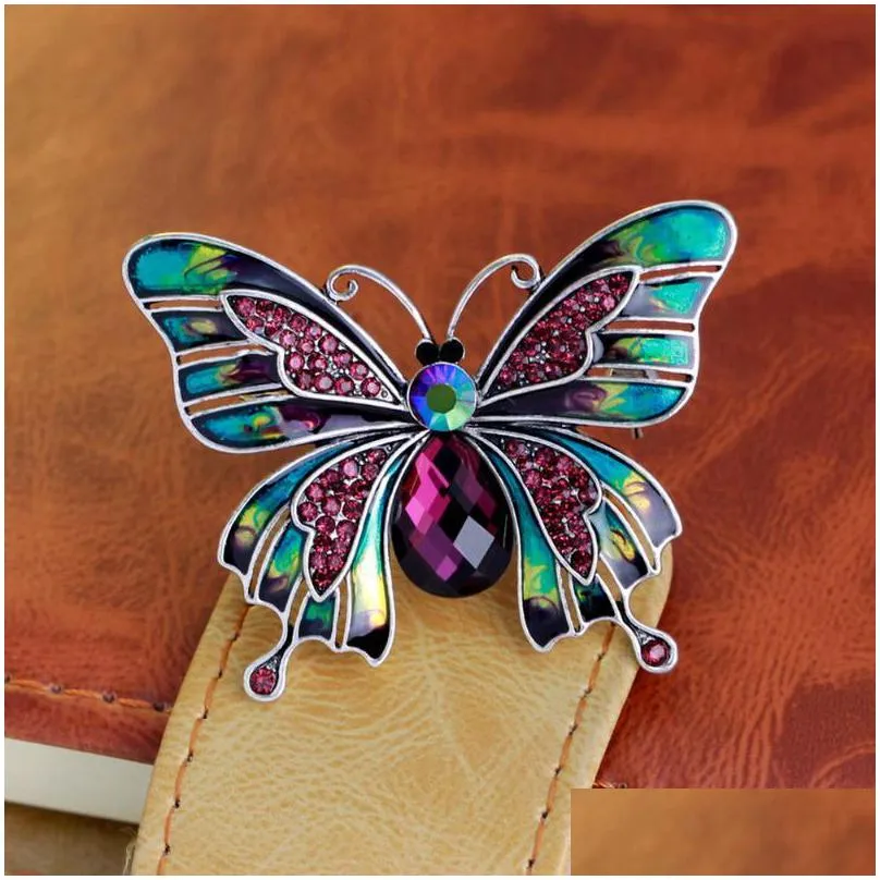 pins brooches trendy retro alloy enamel butterfly rhinestone brooch pin for women cute insect badge jewelry accessories