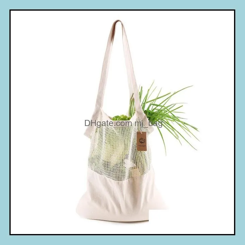 cotton mesh grocery bags reusable shopping bags vegetable fruit  bags shopper tote shoulder bag washable home storage