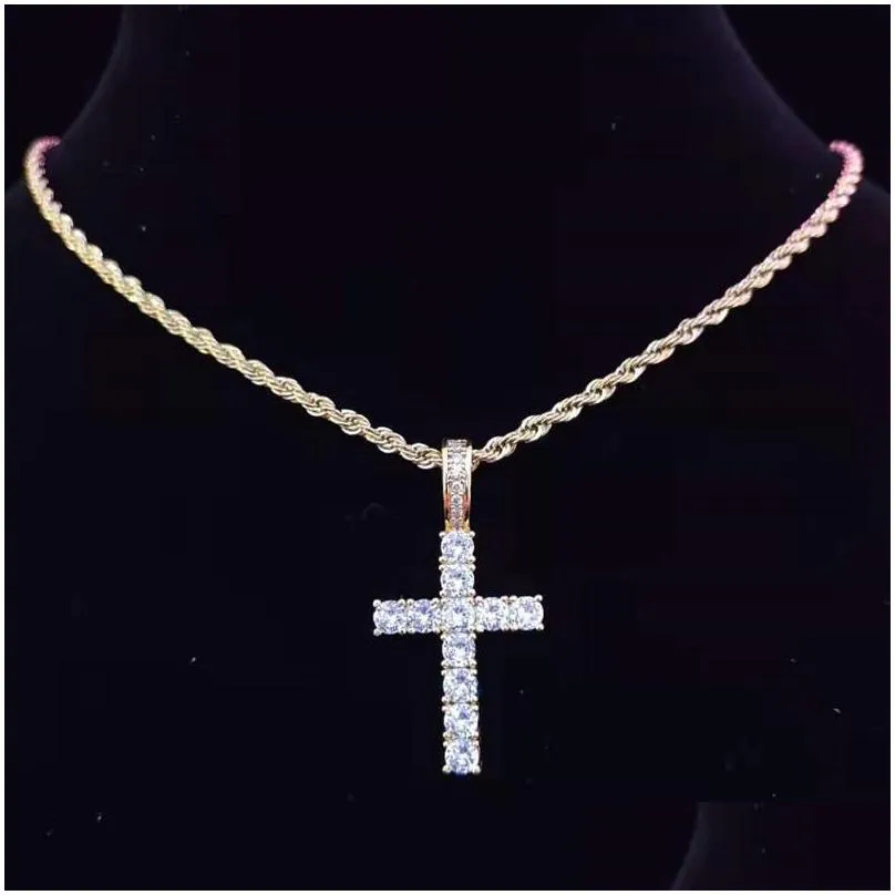 pendant necklaces men women hip hop cross necklace with 4mm zircon tennis chain iced out bling hiphop jewelry fashion gift