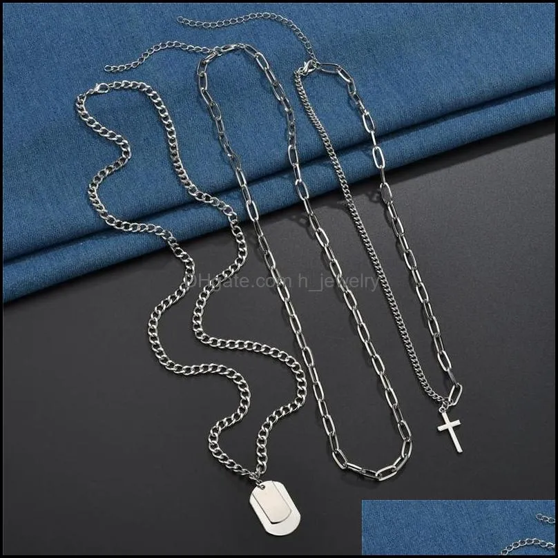 multilayer chains dog tag cross necklace hip hop necklace pendant student fashion jewelry gift 