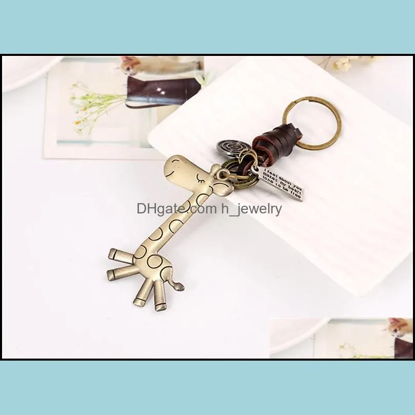 giraffe key ring cartoon animal ciraffe keychain letter tag i feel about you bag hangs fashion jewelry