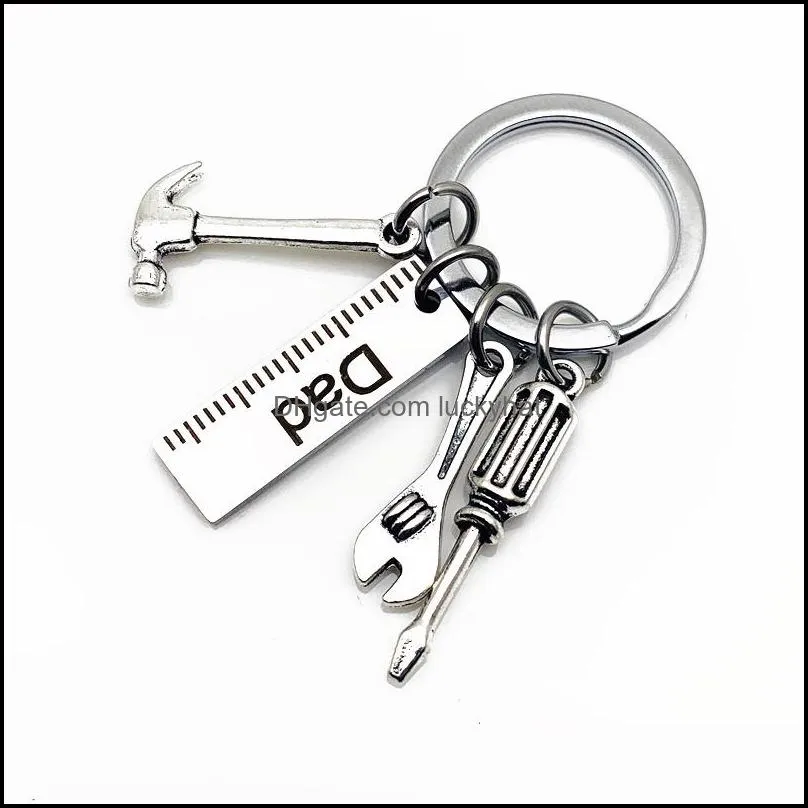 stainless steel hand tool key ring dad papa hammer screwdriver wrench keychain holders fashion jewelry fathers day gift