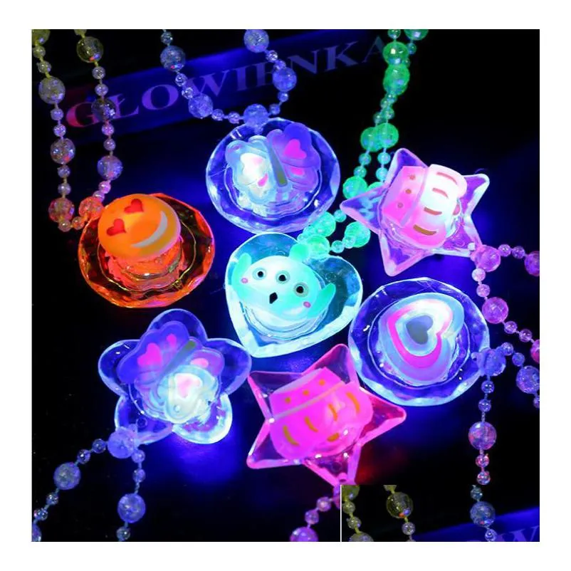 led light up cartoon pendants necklace christmas kids adults party favors creative luminous glow necklaces acrylic lanyard gift