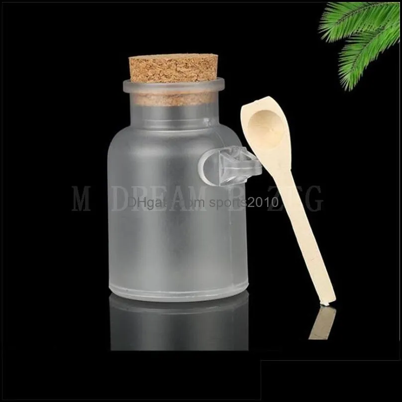 bath salt bottle 100ml/200ml/300ml frosted abs bottle with cork lid spoon bath salt mask powder cream storage bottles