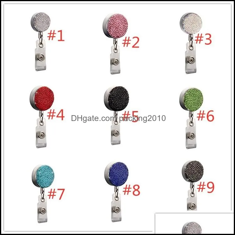 bling diamond badge reel 9 colors rhinestone retractable pull badge reel id badge holder with clip office supplies