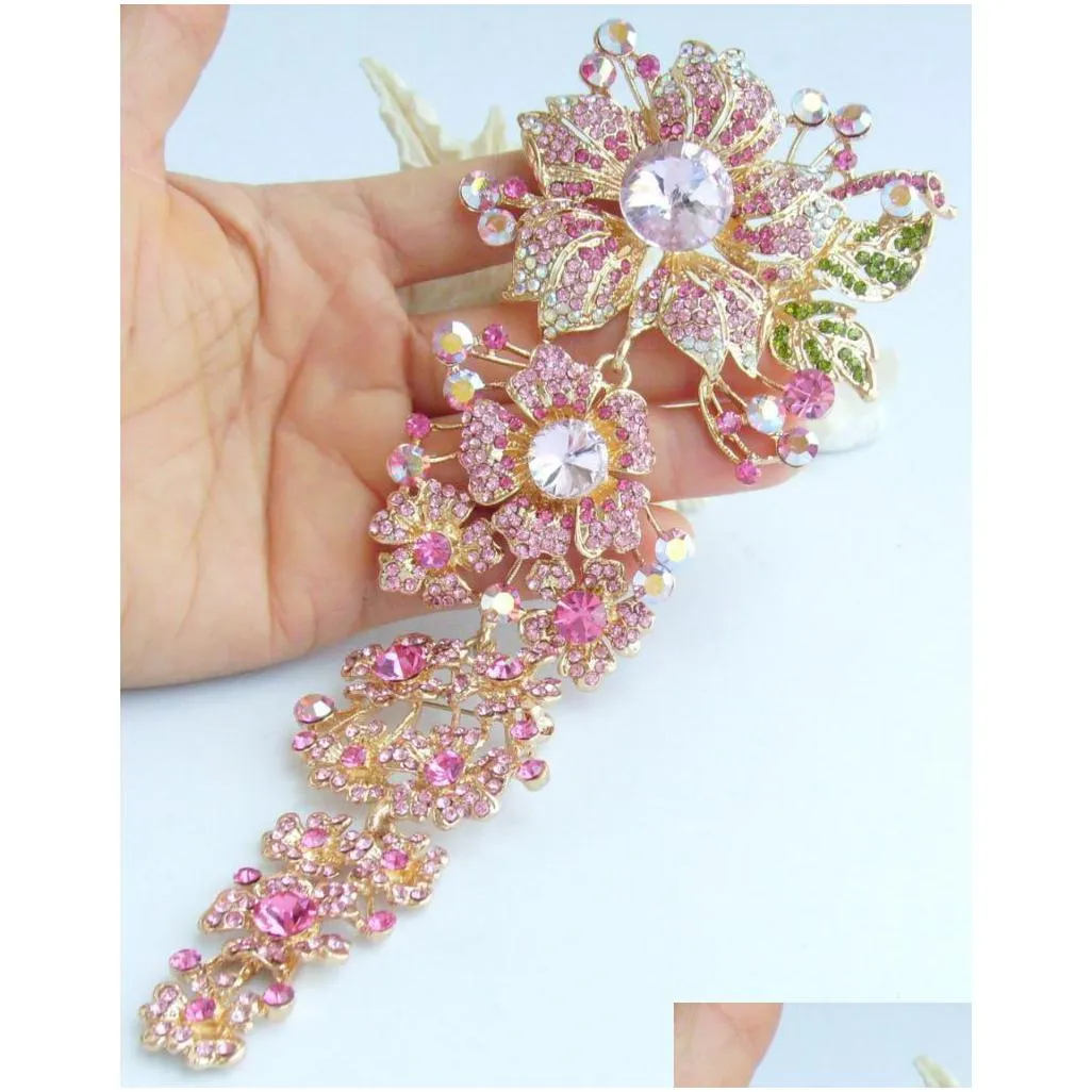 pins brooches gorgeous 7.28 pink austrian crystal pendant orchid flower brooch pin ee04704c4