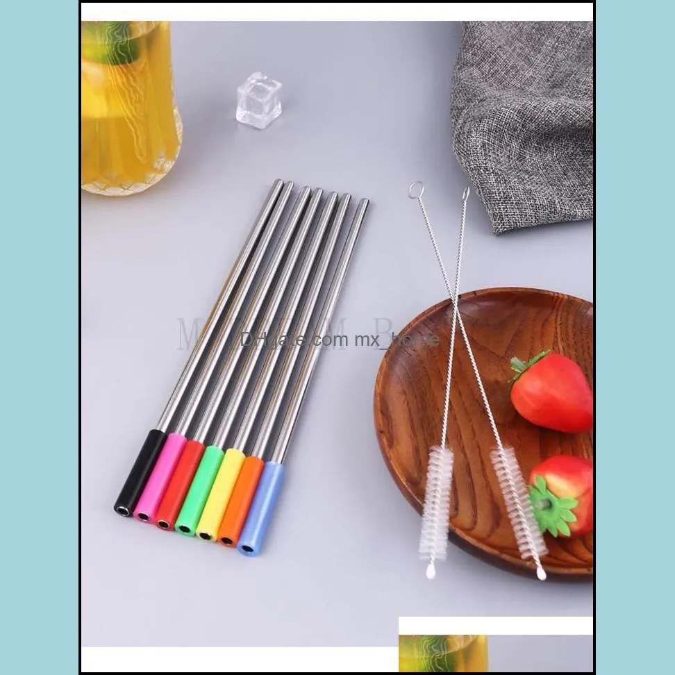 portable metal straws set silicone tip cover stainless steel straws straight bent drinking 20oz straws travel neoprene storage bag