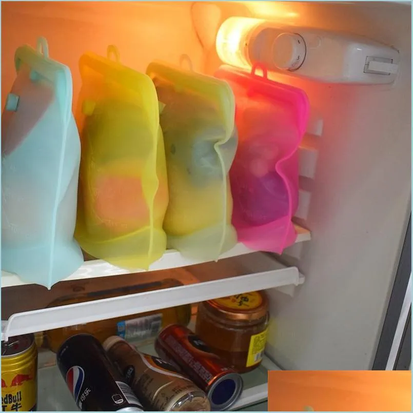 1000ml silicone food container bag 6 colors reusable refrigerator food sealing bags wraps fridge food storage container