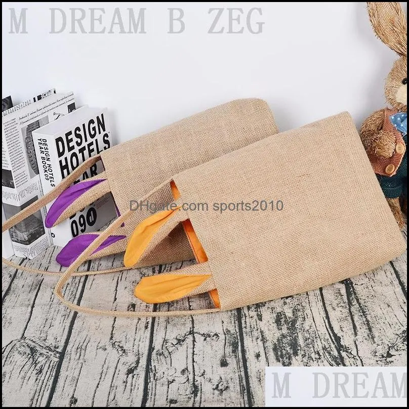 easter egg storage basket jute cotton liene material bunny ear bucket creative easter gift bag with rabbit ear