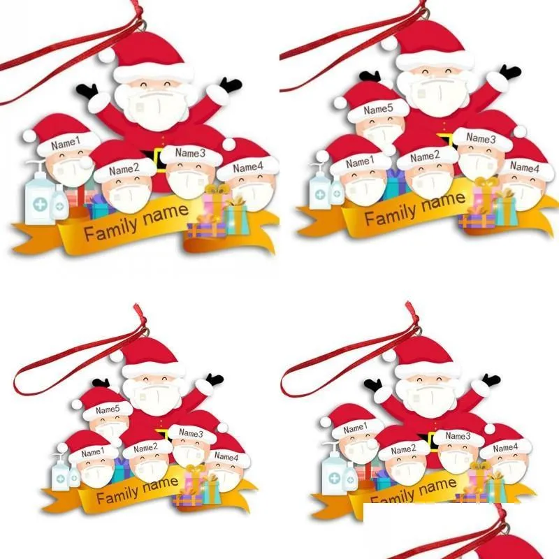 2020 christmas tree snowman ornaments diy santa claus hand sanitizer model family name word household pendant 7sl j2