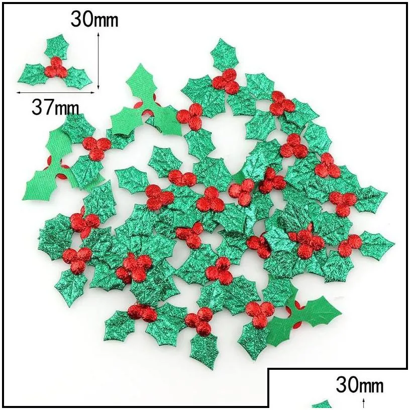 christmas decorations christmas decorations 100pcs table holly berries and leaves appliques for stick on diy laser green color 22091