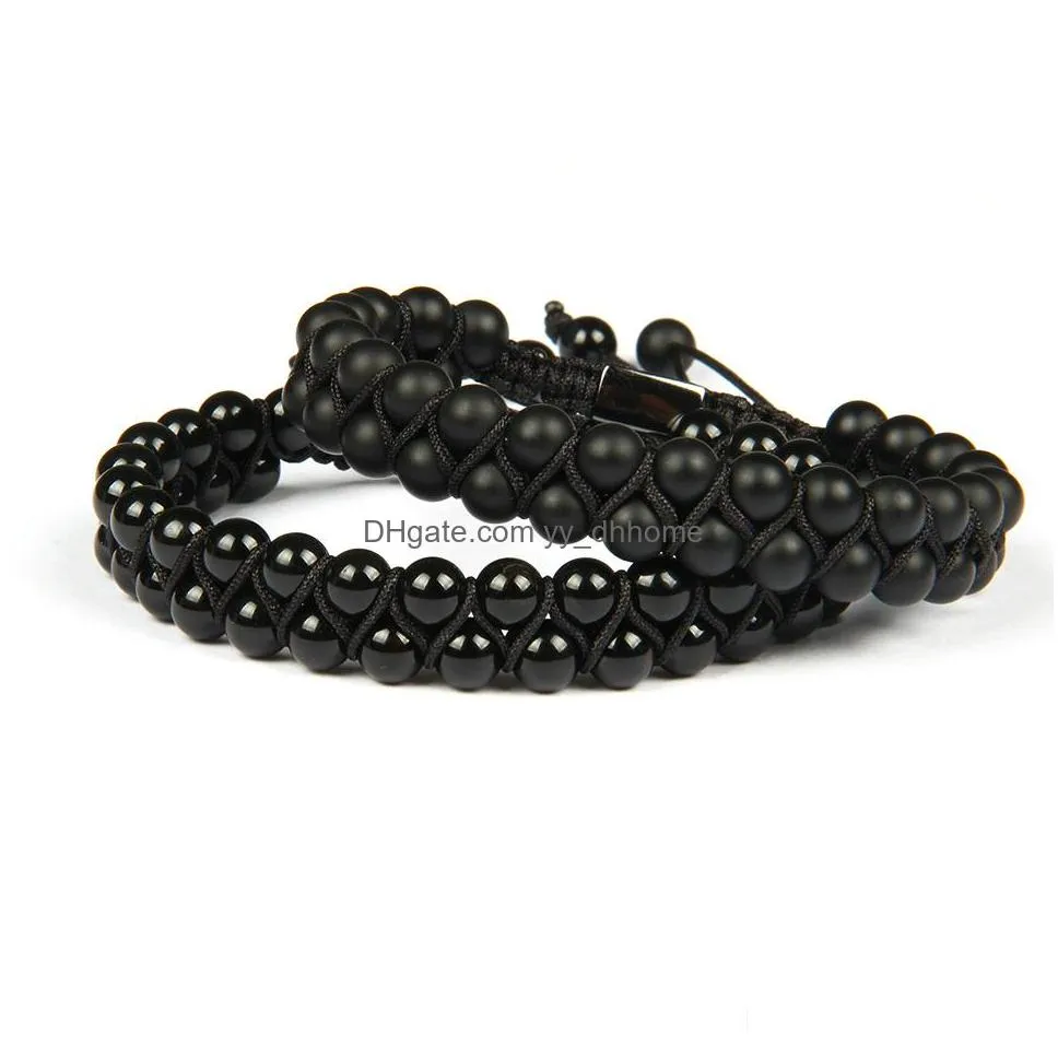 bracelet homme double beaded 6mm matte agate black onyx natural stone beads macrame friendship bracelet nice gift top quality