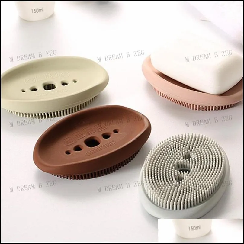 silicone soap dish storage holder multicolor drain laundry cleaning brush 2 in 1 soap dishes anti skid soap box bathroom supply