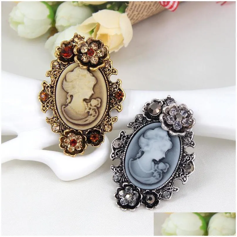 pins brooches vintage embossed beauty head for women wedding party jewelry fashion crystal flower brooch pins