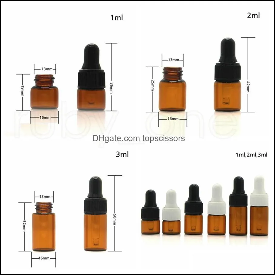 1000pc 1ml 2ml 3ml amber glass dropper bottles  oil bottle small perfume vials sampling storage bottle rra1981