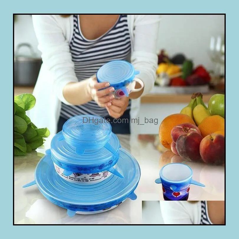 1 set silicone stretch suction pot lids 6pcs/set food grade  keeping wrap seal lid pan cover kitchen tools accessories