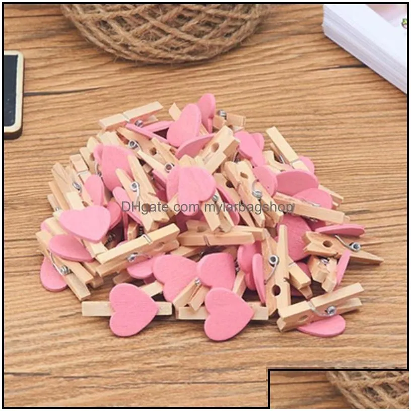 party decoration sale 50pcs/pack mini heart love wooden clothes po paper peg pin clothespin craft postcard clips home we mylarbagshop