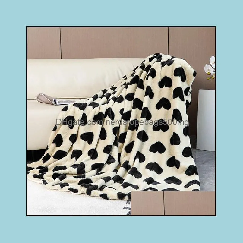 classic cow pattern blankets comfortable rabbit hair heart pattern blanket creative sofa double sided warm quilt 130x160