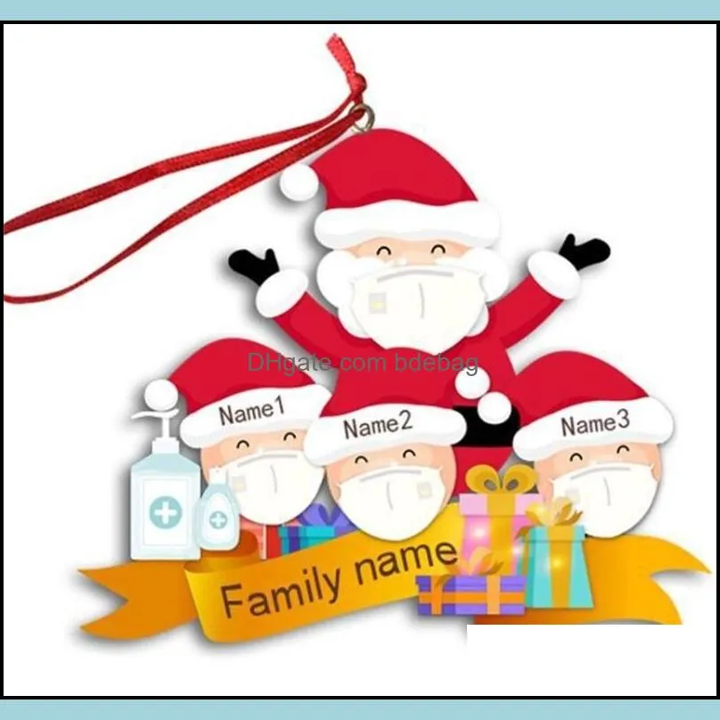 2020 christmas tree snowman ornaments diy santa claus hand sanitizer model family name word household pendant 7sl j2