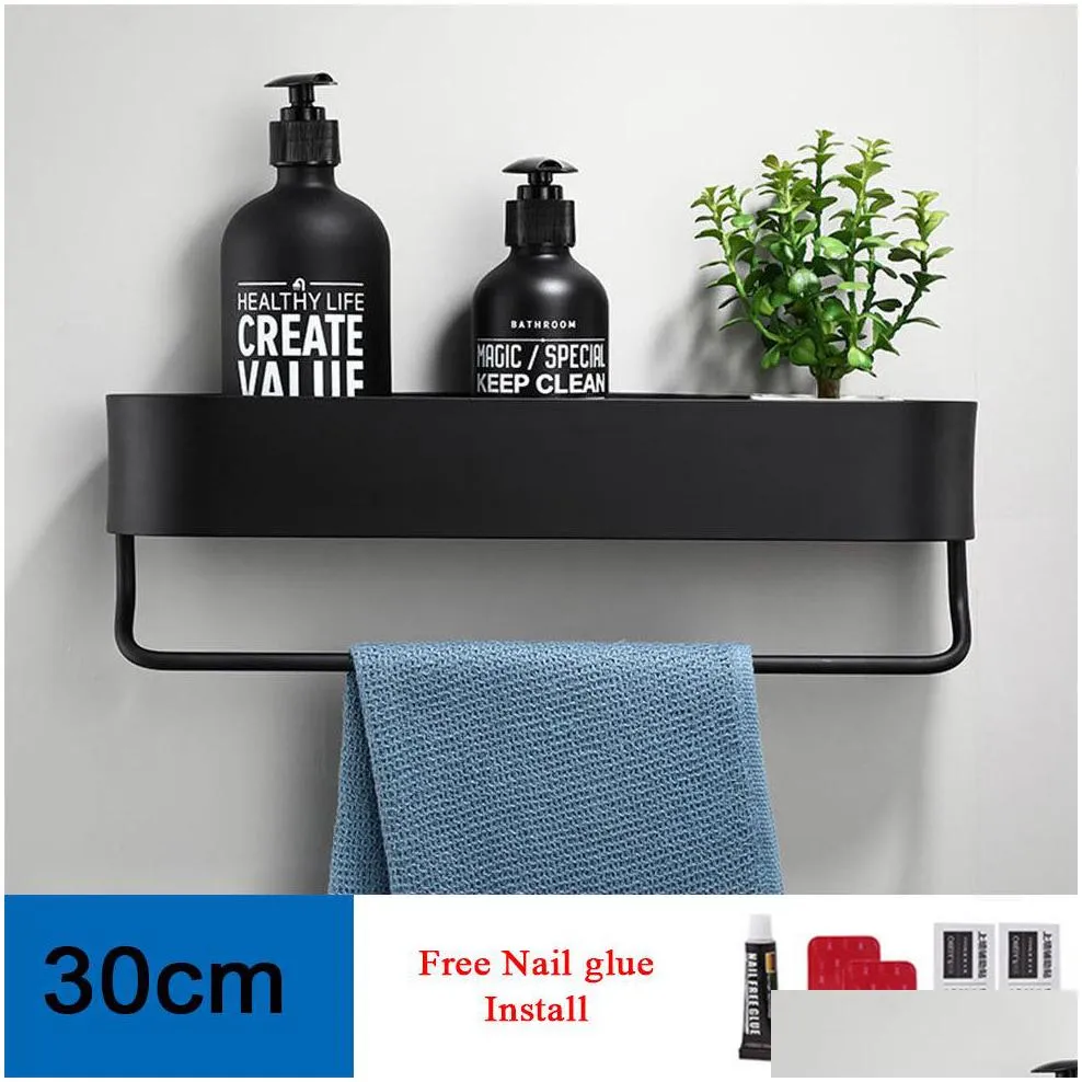 black bathroom shelf 3050cm lenght kitchen wall shelves shower basket storage rack towel bar robe hooks bathroom accessories t200319