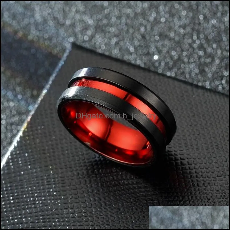 contrast color red groove ring band finger stainless steel rings women men fashion jewelry