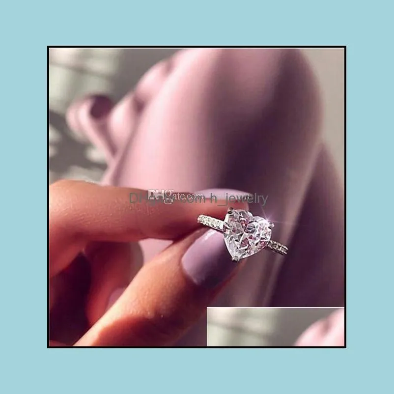 cubic zircon heart ring heart diamond rings crystal engagement wedding ring women rings fashion jewelry gift