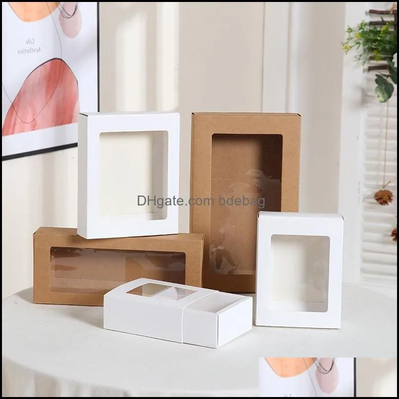 diy party vintage kraft box with window paper gift boxes cake packaging for wedding home muffin packaging christmas gifts 20220107 q2