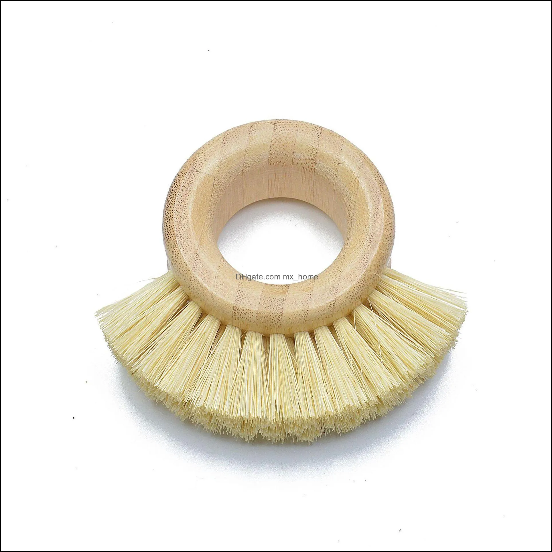 wooden handle cleaning brush creative oval ring sisal dishwashing brushes natural bamboo household kitchen supplies