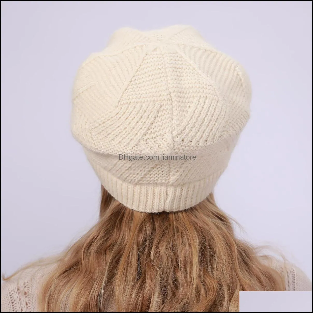 solid color fleece lined warm hat knit winter warm skull cap with brim for women fashion accessories gift