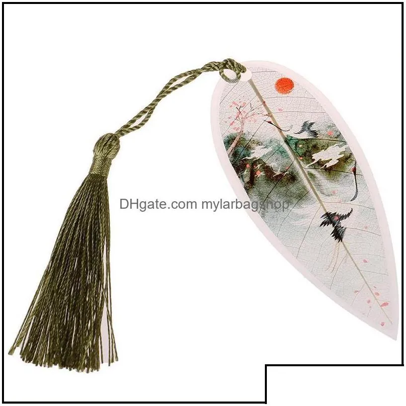 bookmark desk accessories office school supplies business industrial leaves vein tassel classical chinese style natural collectible