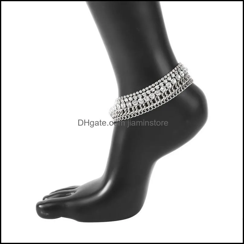 iced out stacking anklets bracelet silver gold wrap multi layer foot anklet chain for women summer fashion jewelry