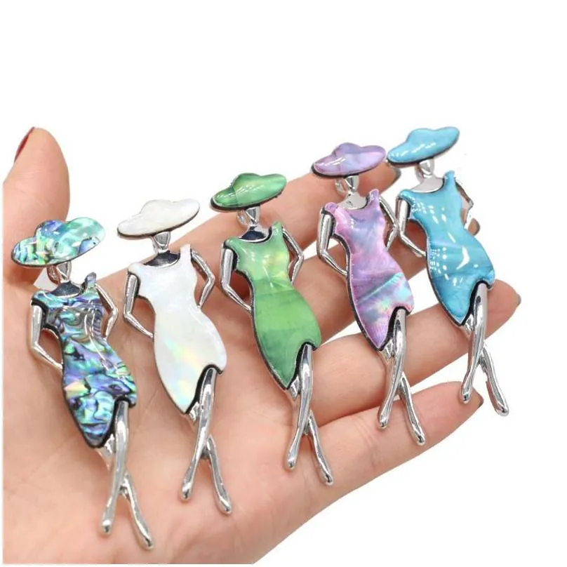 pins brooches wholesale 22x80mm girl shape shell for women pendant charms brooch pin diy jewelry broches